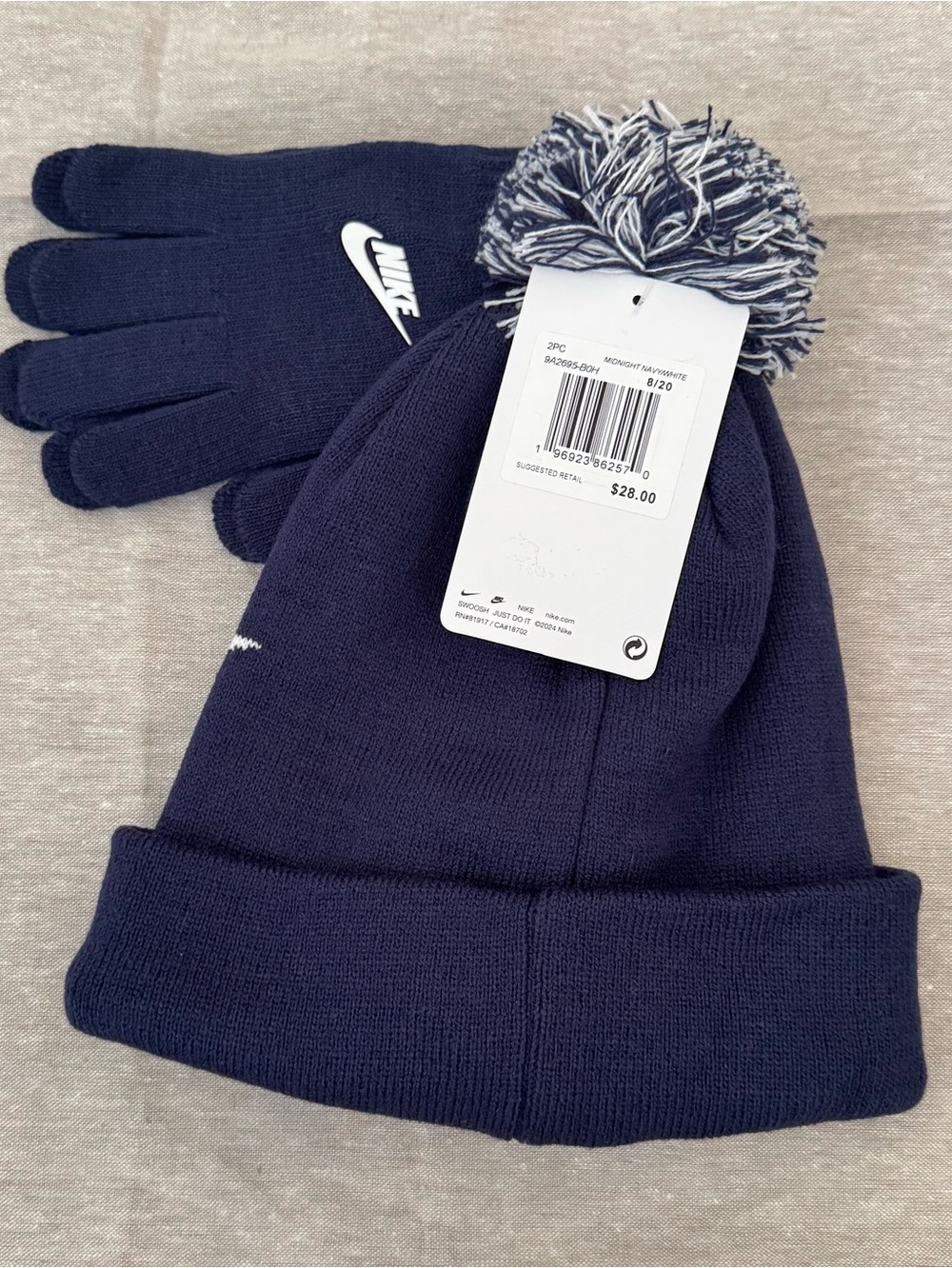 Nike Navy and White Knit Beanie with Matching Gloves - Picture 3 of 3